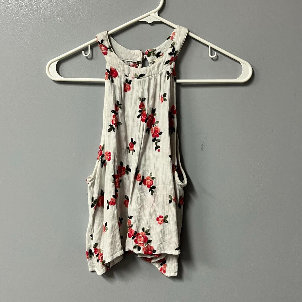 Caution to the Wind Floral Embroidered‎ Halter Crop Top White Red Small